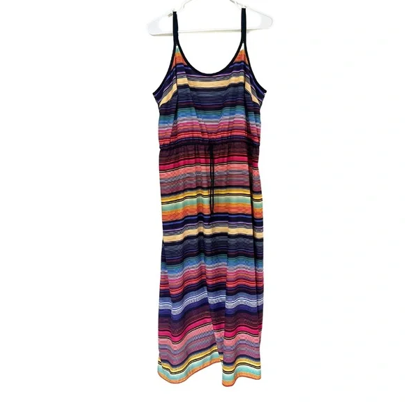 Athleta Havana Maxi Dress Sz Large Multicolor Rainbow Stripe Athletic Sleeveless - Picture 4 of 8